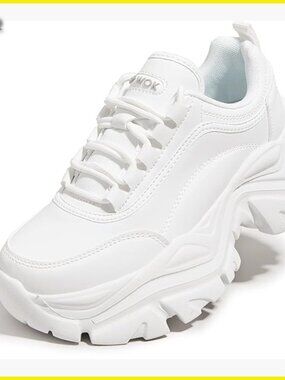 Chunky Platform Sneakers White Leather Casual Dad Shoes Wedge Sport Walking